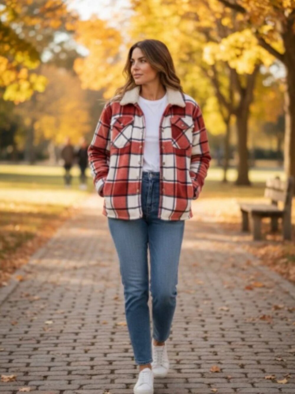 Sage Collective Red & White Plaid Sherpa Lined Flannel Shacket Jacket Size Large